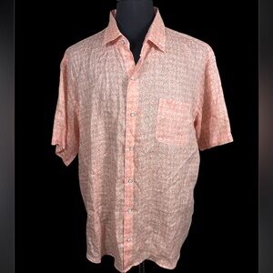 PETER MILLAR 100% LINEN WHIMSICAL SHORT SLEEVE BUTTON FRONT SHIRT SZ XL